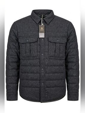 Men's Charcoal 100% Wool, Down Filled Quilted Collared Jacket  Snover XL, NWT